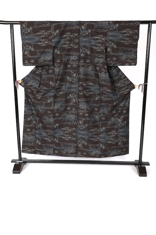 Japanese kimono used <Tsumugi> Msize silk 100% /B1220