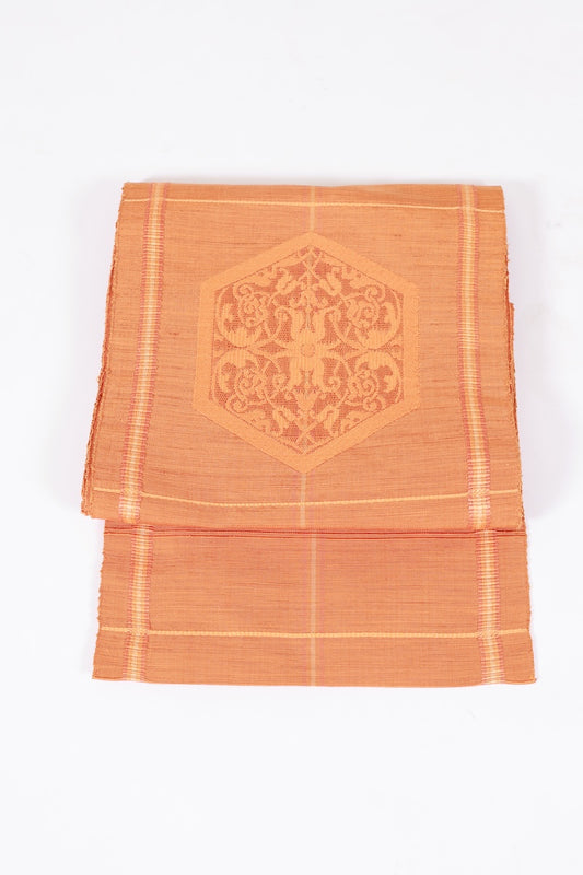 Nagoya-obi sash belt orange beige pre-owned /AZ144