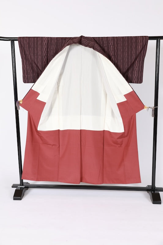 Japanese kimono used <Tsumugi> M-size silk 100% /B1221