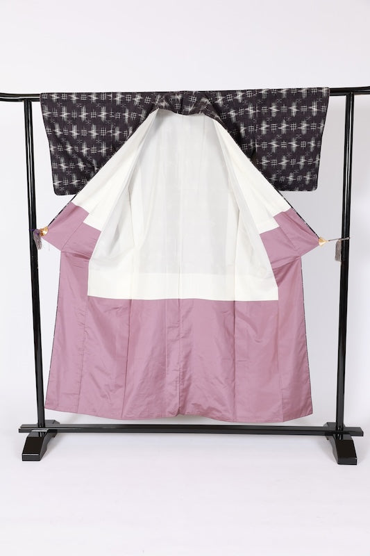 Japanese kimono used <Tsumugi> M-size silk 100% /B1223