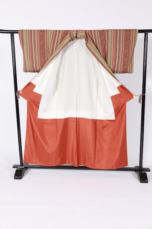 Japanese kimono used <Tsumugi> M-size silk 100% /B1224