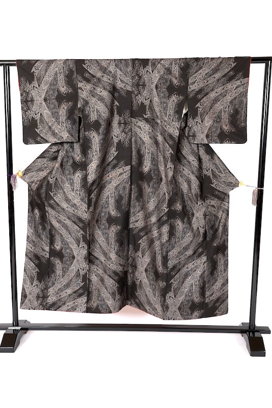 Japanese kimono used <Tsumugi> M-size silk 100% /B1128