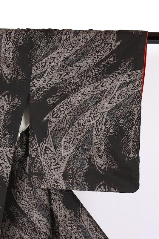 Japanese kimono used <Tsumugi> M-size silk 100% /B1128