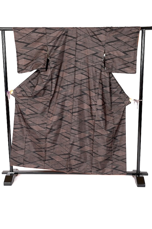 Japanese kimono used <tsumugi> L-size silk 100% /B1232