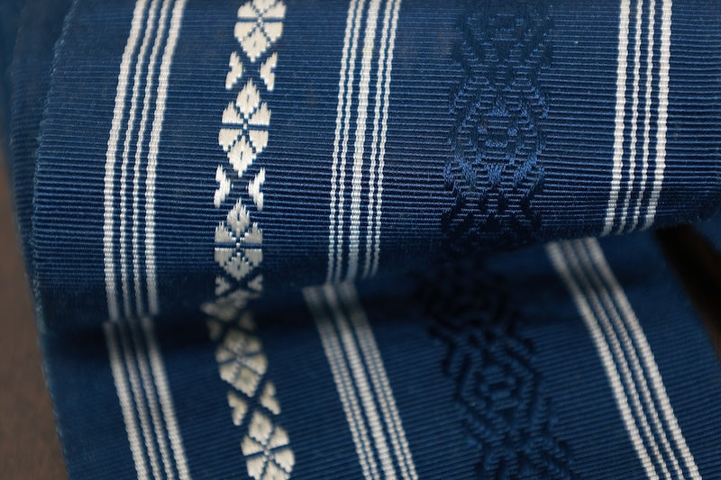 Men's Kaku-obi sash belt Reversible: Shades of navy and white pre-owned /AZ9