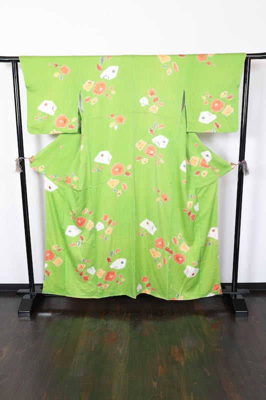 Komon kimono Yellow-green, brown, yellow pre-owned /R647