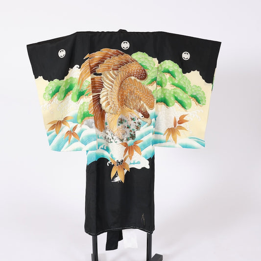 Boys' single-breasted black, brown, blue, green and gray with five crests and five paulownia crests, embroidered with a hawk /A137