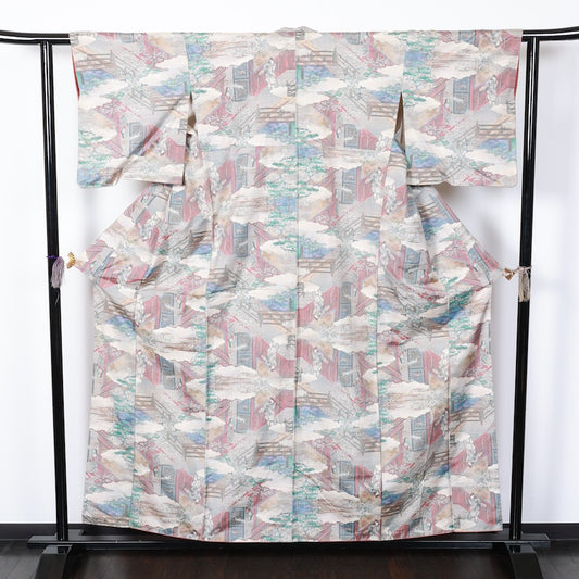 Japanese kimono used <Tsumugi> Msize silk 100% /T229