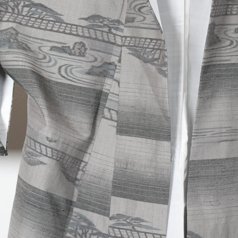 Japanese kimono used <Tsumugi> Lsize silk 100% /T213