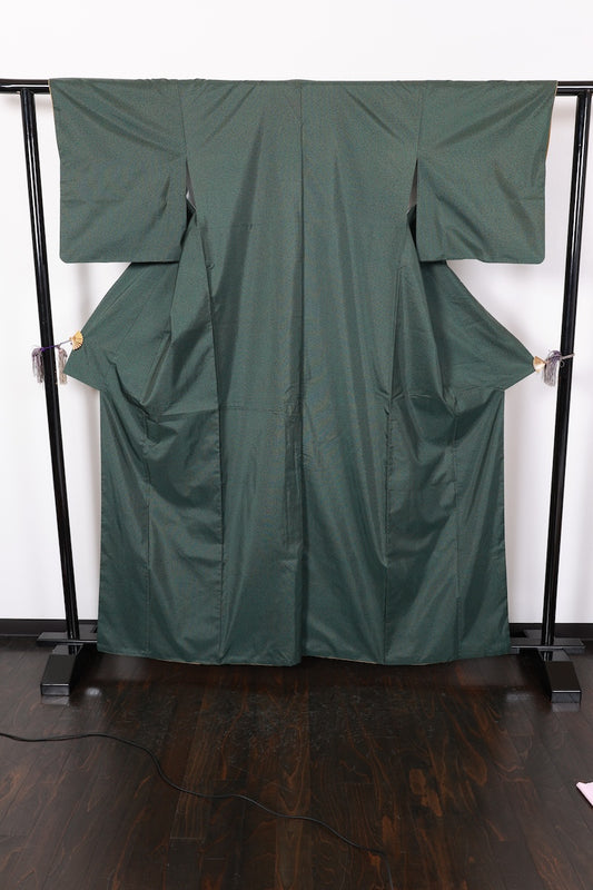 Tsumugi kimono green pre-owned /AZ56