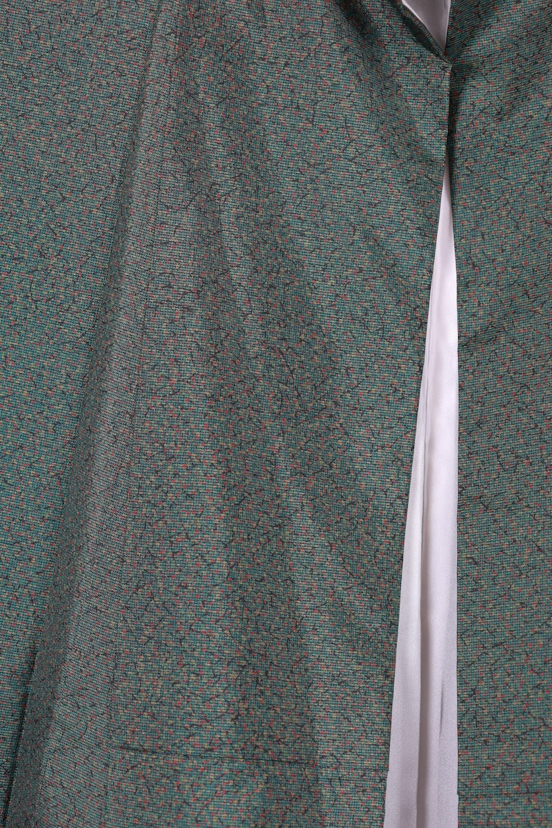 Tsumugi kimono green pre-owned /AZ56