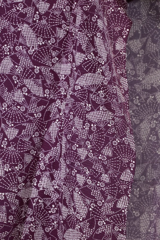 Summer Kimono used ( silk fabric), ro (black), purple and white, fan and flower pattern, L148