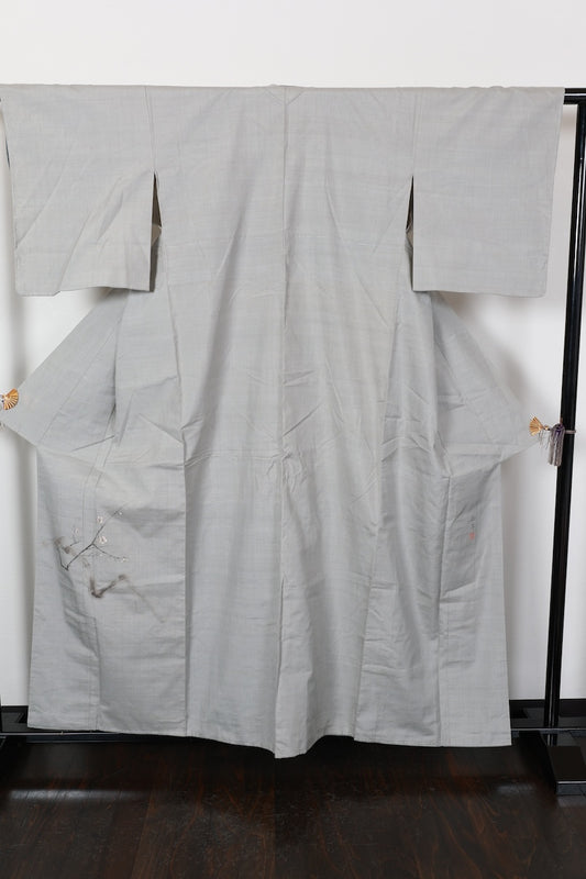 Tsumugi kimono gray gold silver Hand-painted, hand-embroidered, hand-woven pre-pwned /AZ53