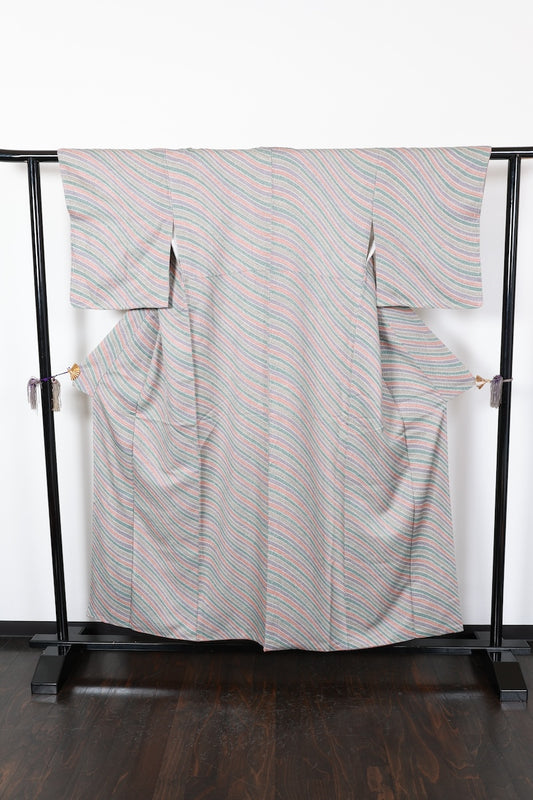 Komon kimono gray green New, unused item /AZ46