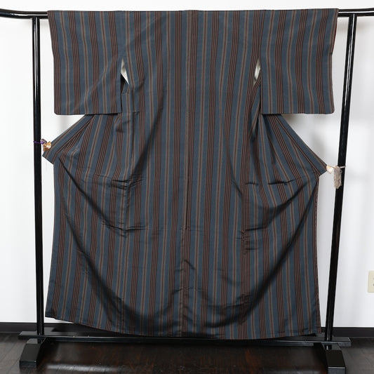 Japanese kimono used <Tsumugi> Lsize silk 100% /T240