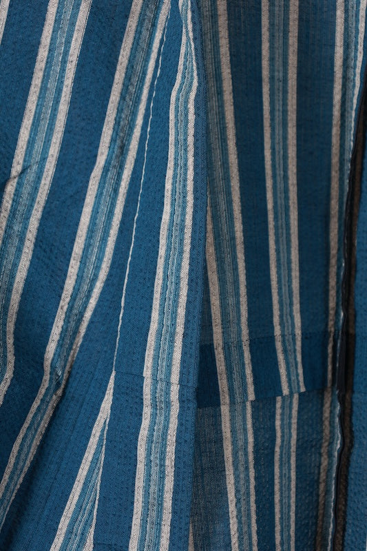 Yukata used (summer kimono), shijira weave, shades of indigo and gray, striped pattern, size L170