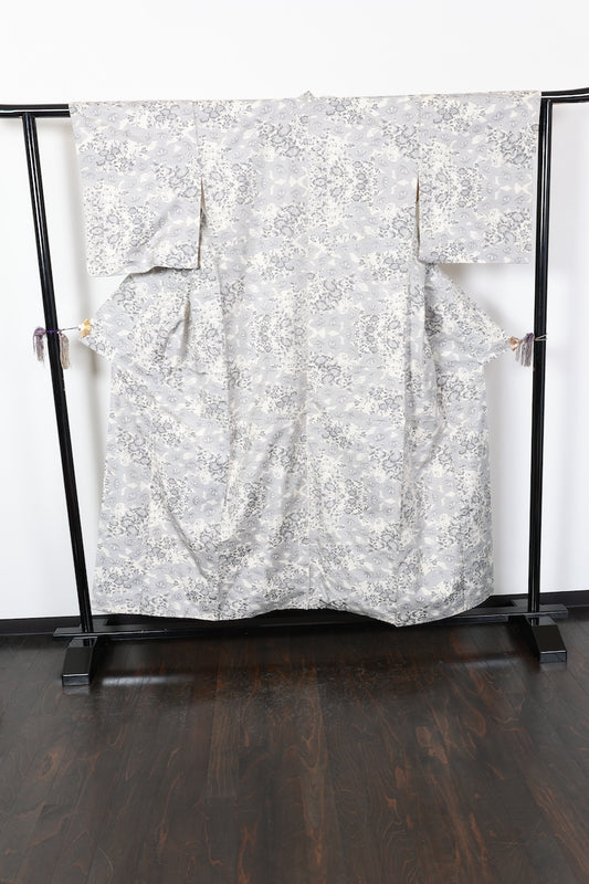 Tsumugi kimono white gray pre-owned /AZ51