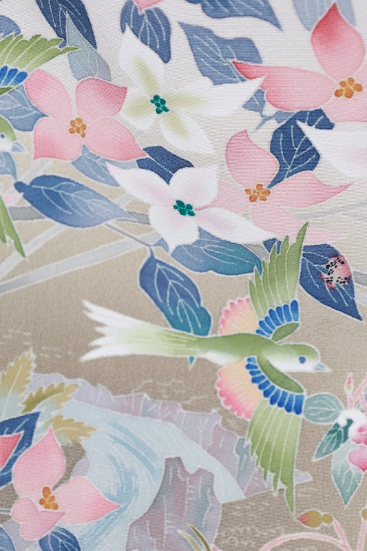 Japanese kimono used (Irotome) M-size 100% silk /A16