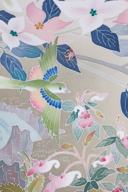 Japanese kimono used (Irotome) M-size 100% silk /A16