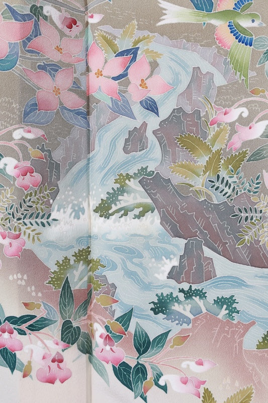 Japanese kimono used (Irotome) M-size 100% silk /A16