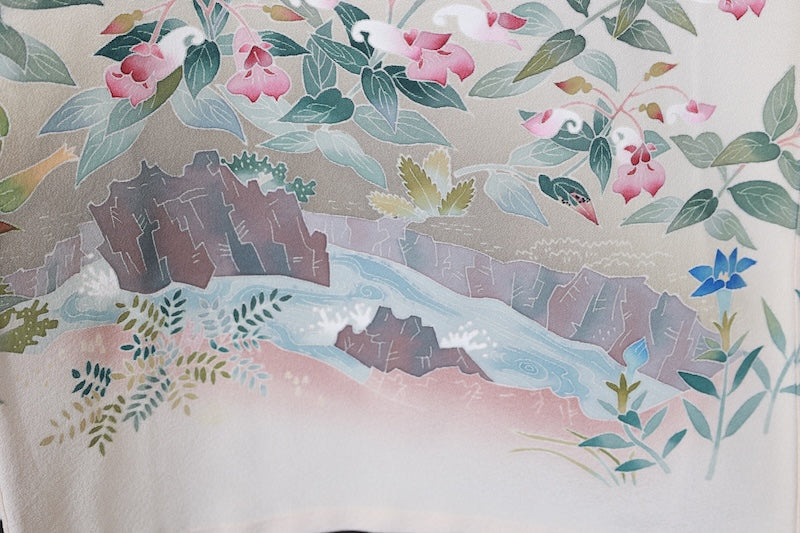 Japanese kimono used (Irotome) M-size 100% silk /A16