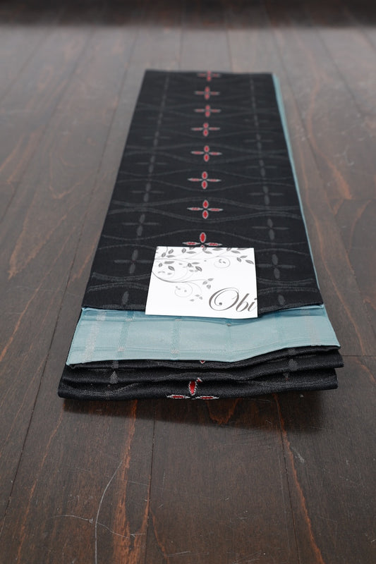 Hanhaba-obi sash belt black red reversible new/P18