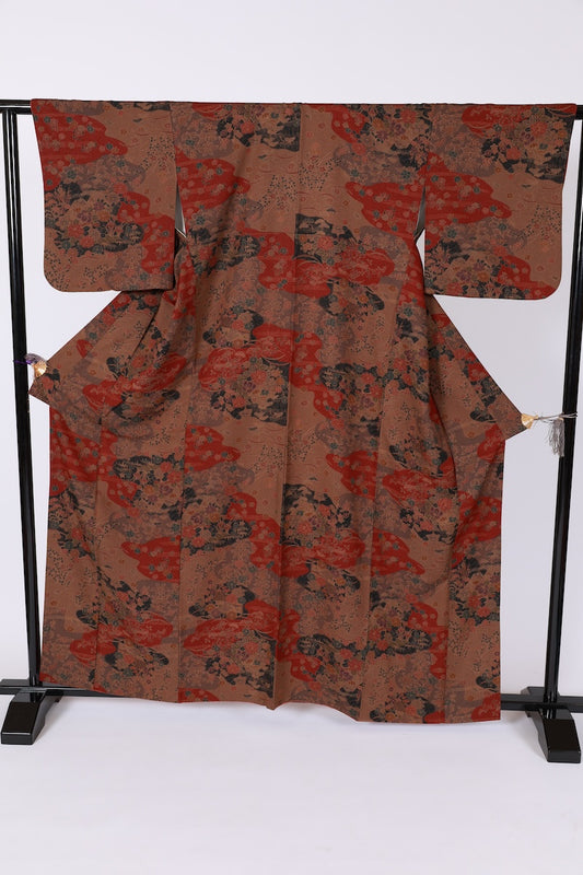 Japanese kimono used <Komon> L-size polyester /B618