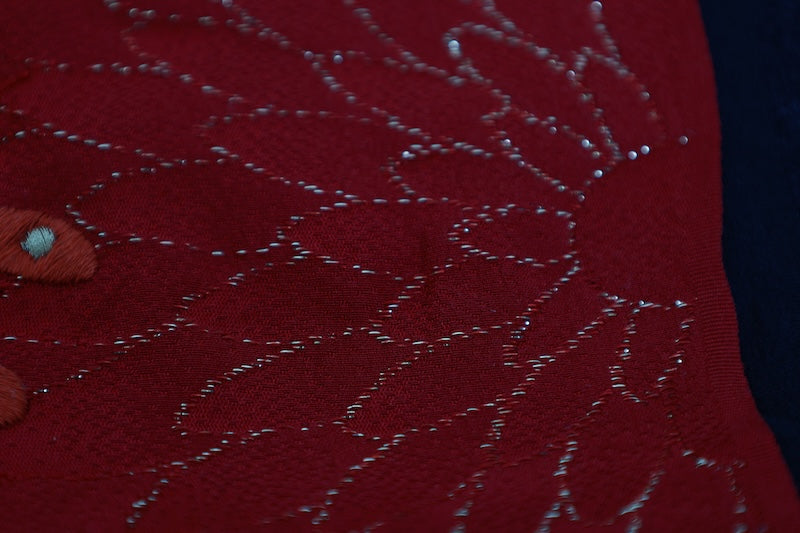 Obi-age (obi decoration )red black Hand embroidery pre-owned /P20