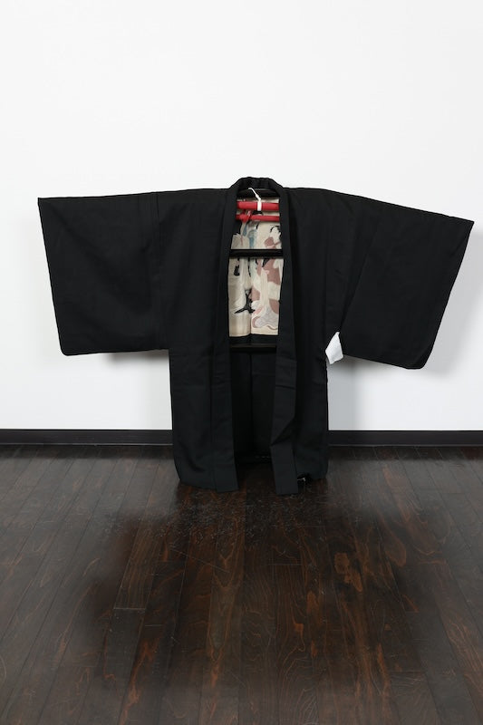 Men's Haori used silk 100%(traditional Japanese jacket), Black, L158