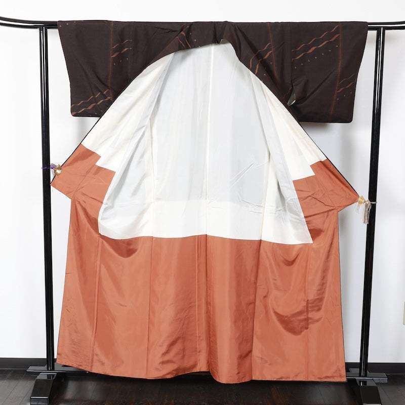 Japanese kimono used <Tsumugi> Msize silk 100% /T275