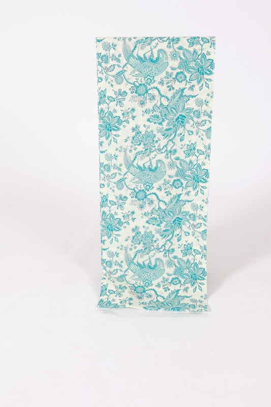 New yukata fabric roll, white and blue, bird and floral pattern, hand-dyed, Toray Ceo Alpha, AS9