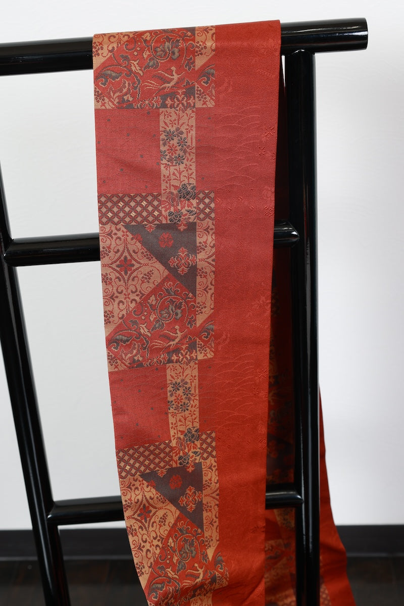 Nagoya-obi sash belt brown black pre-owned /P34
