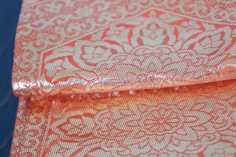 Fukuro-obi sash belt orange gold pre-owned /AZ111