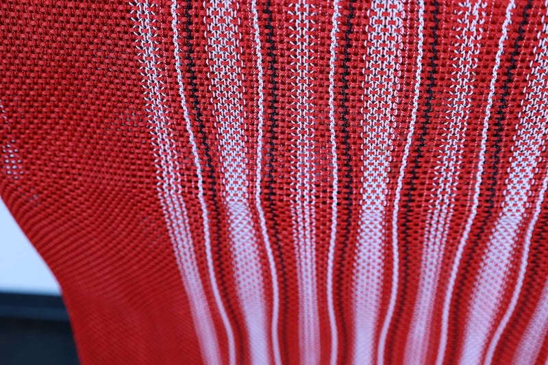 Nagoya obi used(sash) - Red, black, white, wavy stripe pattern, gauze weave, B1541