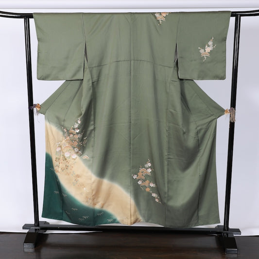 Japanese kimono used <houmongi> M-size silk 100% /B719