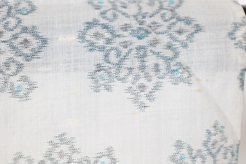 Summer Tsumugi used silk, white, blue, gray, floral pattern, post-dyed, K140
