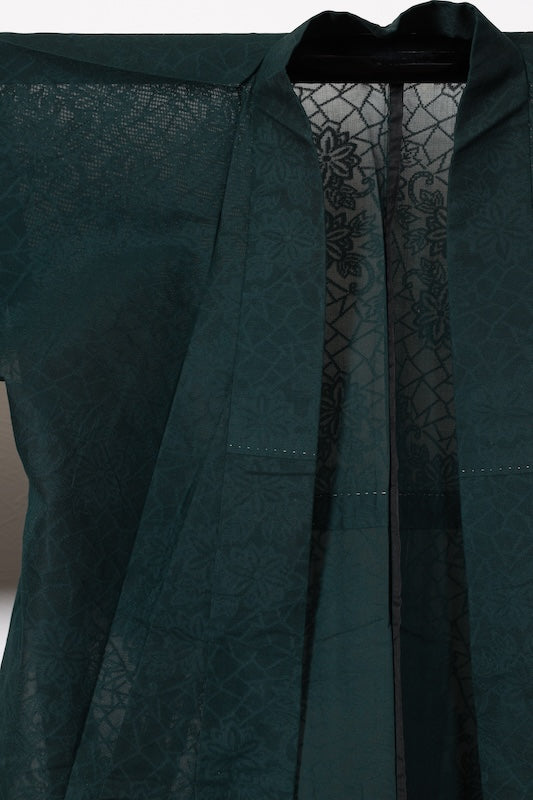 Summer Komon used ( kimono ), Nishijin weave, patterned gauze, green, floral pattern, B1545