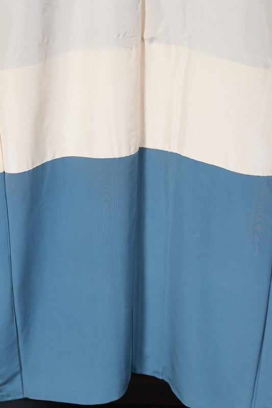 Japanease kimono New(Houmongi) M-size 100% silk /55Blue gray, gray, white, brocade, flower