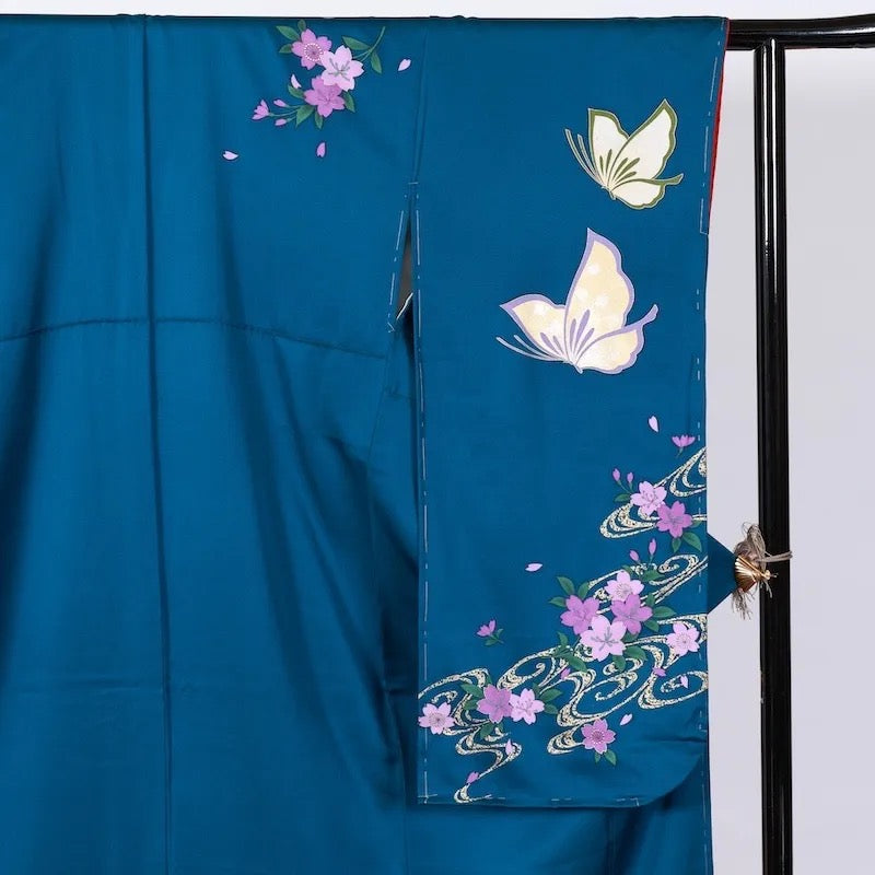 Japanese kimono used <Furisode> M-size silk 100% /B740