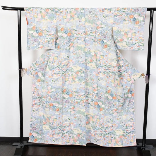 Japanese kimono used <houmongi> Msize silk 100% /T104