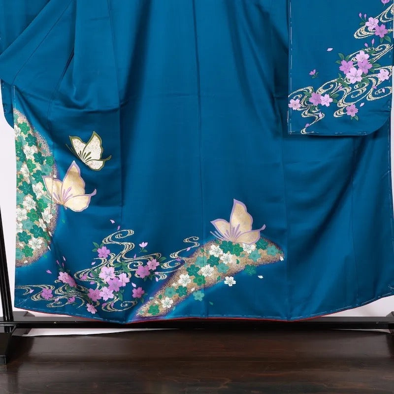 Japanese kimono used <Furisode> M-size silk 100% /B740