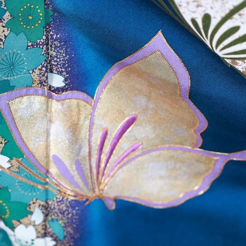Japanese kimono used <Furisode> M-size silk 100% /B740