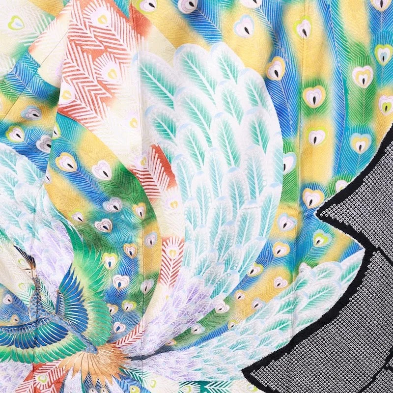 Japanese kimono used <Furisode> L-size silk 100% /B739