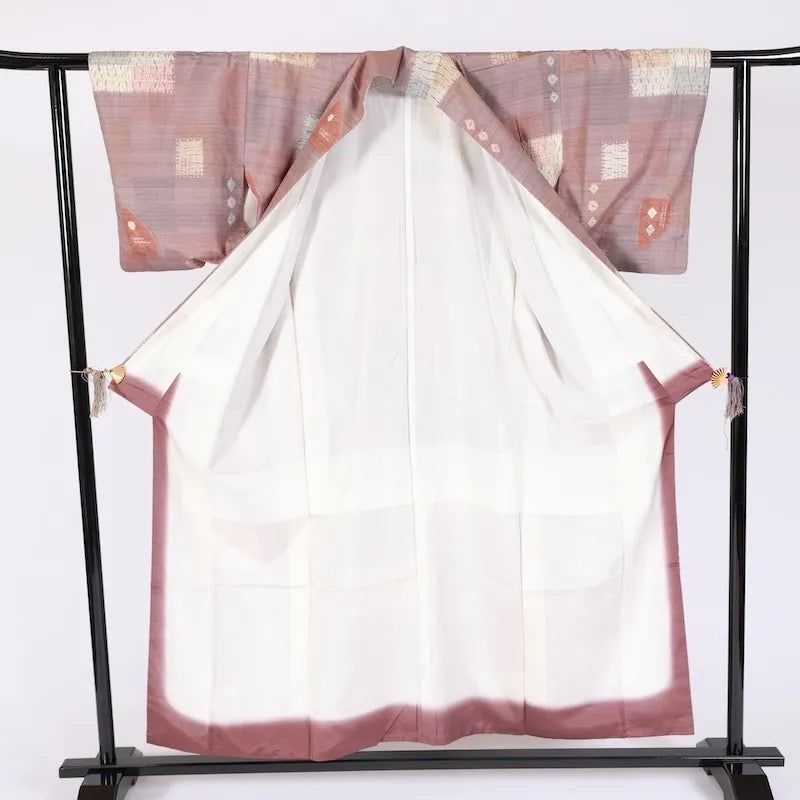 Japanese kimono used <Tsumugi> Msize silk 100% /K390