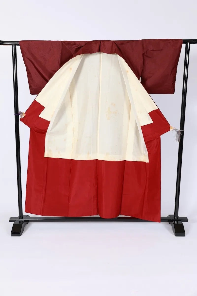 Japanese kimono used <Tsumugi> M-size silk 100% /B631