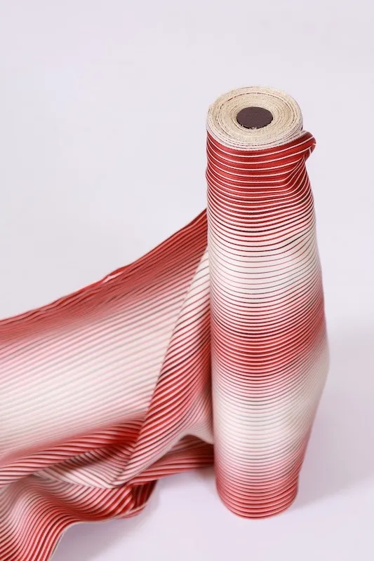 Raincoat fabric , brand new, unstitched, red and white, irregular stripe pattern, J25