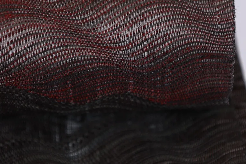Fukuro obi used (sash) - Gray, Brown, Blue, Mustard - Wave pattern - Handwoven - Ripples - L8