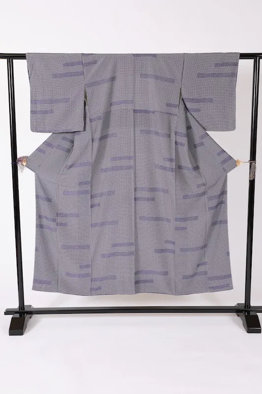 Edo Komon (traditional Japanese patterned used kimono fabric), brand new, unused, purple and white, floral pattern, horizontal stripes, B1377