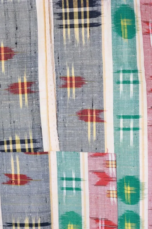 Tsumugi(Japan Pre-loved kimono) kinari midori aka kuro kikagakumoyō teori B 1488