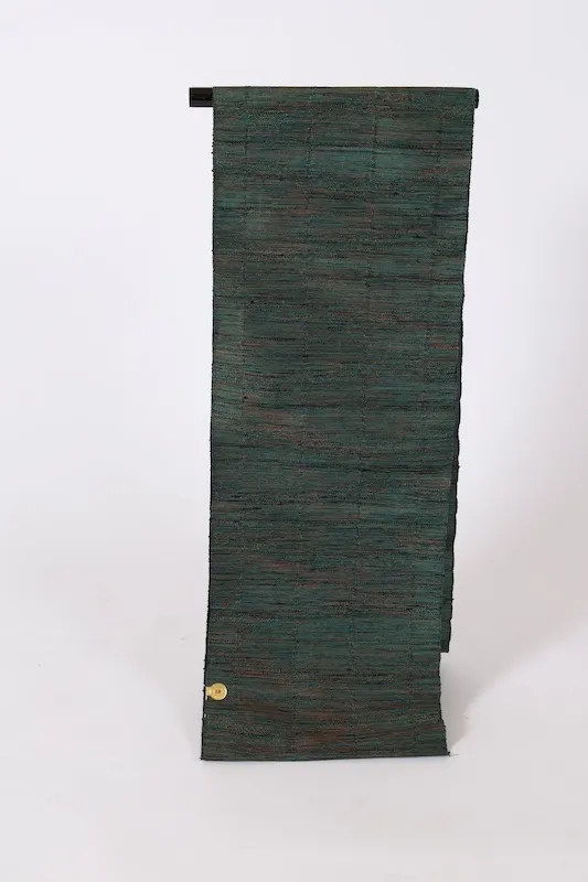 Tsumugi Nagoya obi, brand new, unstitched, green, reddish-brown, handwoven, J26